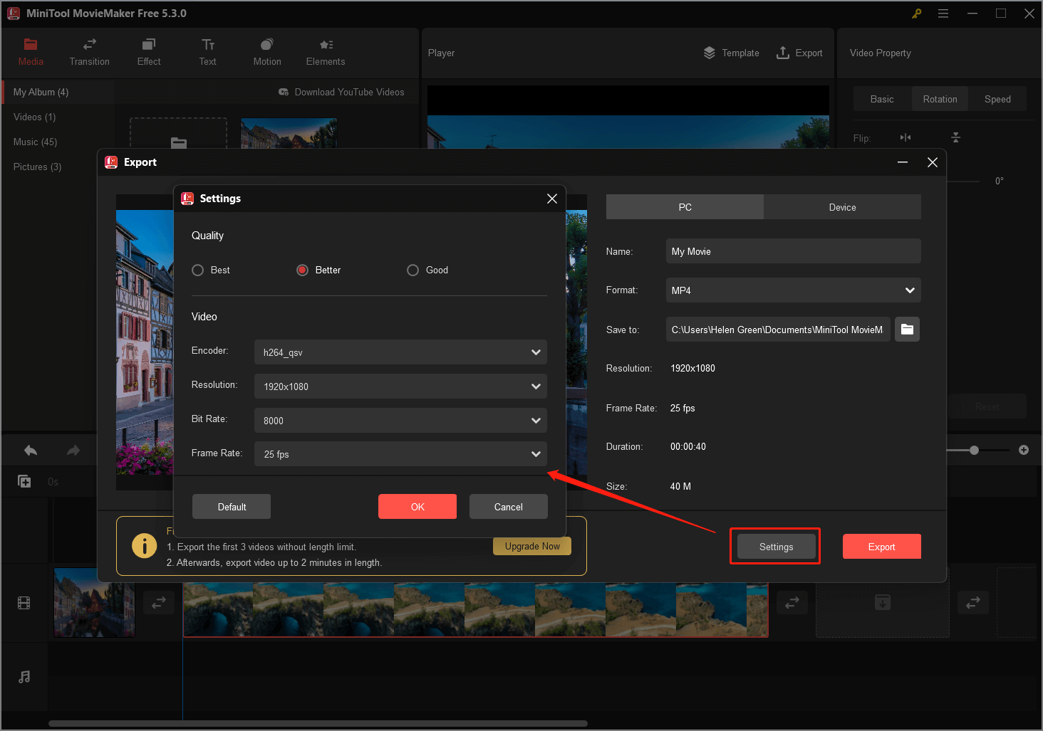 change export video frame rate