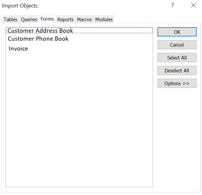 Import Objects Window